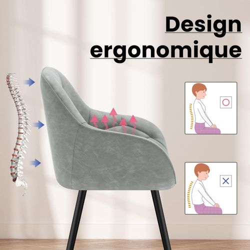 Lot De 6 Chaises De Salle à Manger, Chaises De Cuisine Rembourrées En Simili Cuir Vintage, Gris