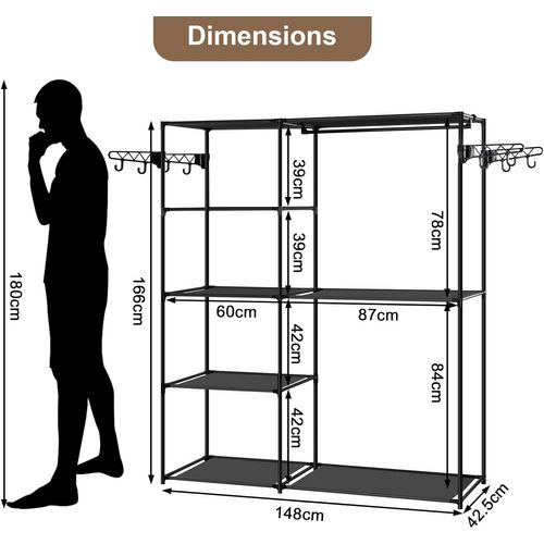 Penderie Vêtement,armoire Chambre,avec Barre De Suspension,crochets,en Métal Et Tissu,noir
