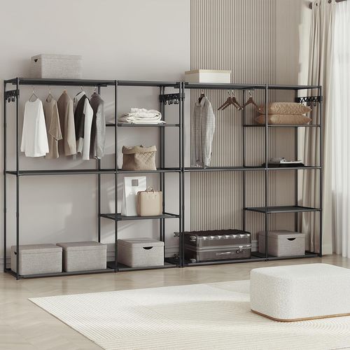 Penderie Vêtement,armoire Chambre,avec Barre De Suspension,crochets,en Métal Et Tissu,noir