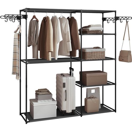 Penderie Vêtement,armoire Chambre,avec Barre De Suspension,crochets,en Métal Et Tissu,noir