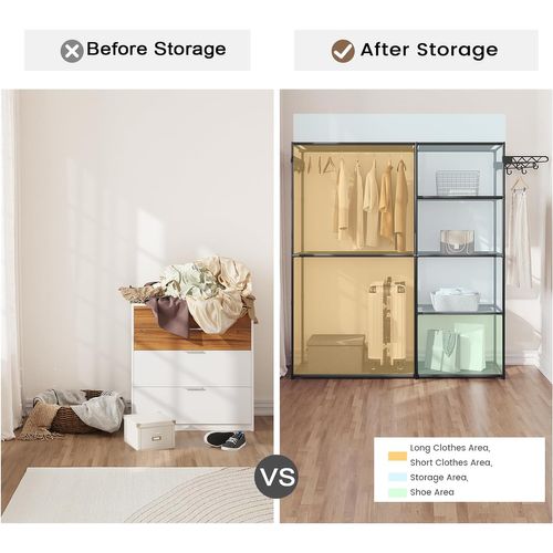 Penderie Vêtement,armoire Chambre,avec Barre De Suspension,crochets,en Métal Et Tissu,noir