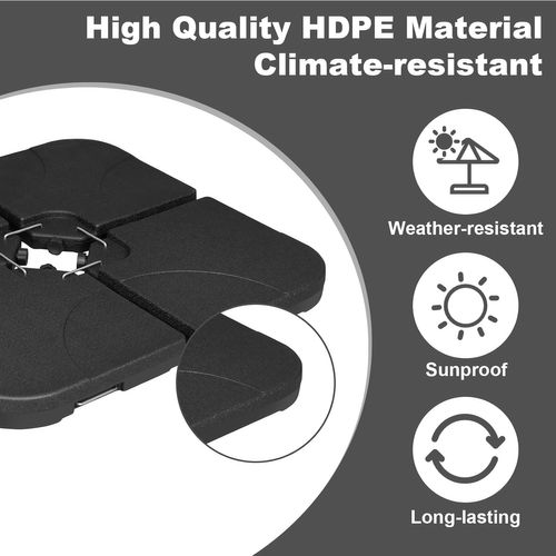 Pied De Parasol 4 Pièces, 60 L/80 Kg, Avec Connecteurs En Métal, En Plastique, Noir