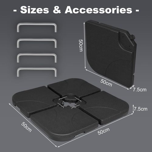 Pied De Parasol 4 Pièces, 60 L/80 Kg, Avec Connecteurs En Métal, En Plastique, Noir