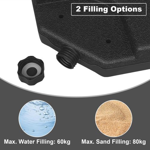 Pied De Parasol 4 Pièces, 60 L/80 Kg, Avec Connecteurs En Métal, En Plastique, Noir