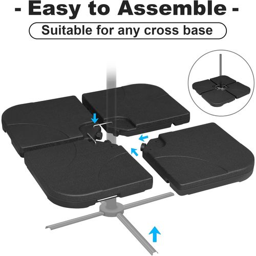 Pied De Parasol 4 Pièces, 60 L/80 Kg, Avec Connecteurs En Métal, En Plastique, Noir