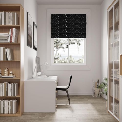 Store Occultant Avec Ventouses Et Bande Agrippante Réglable,Sans Perçage,130x100cm,Noir Avec Motif