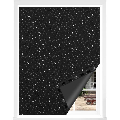 Store Occultant Avec Ventouses Et Bande Agrippante Réglable,Sans Perçage,130x100cm,Noir Avec Motif