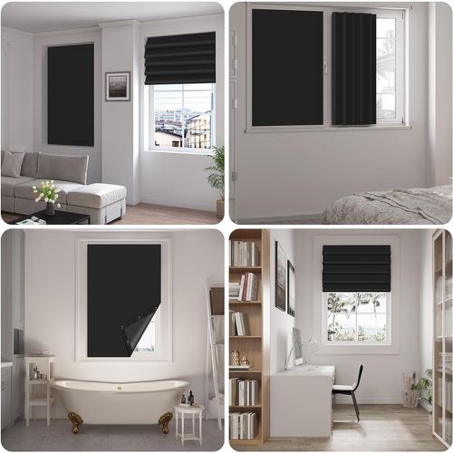 Store Occultant Avec Ventouses,sans Perçage,rideau Avec Bande Agrippante Réglable,130x100cm,noir