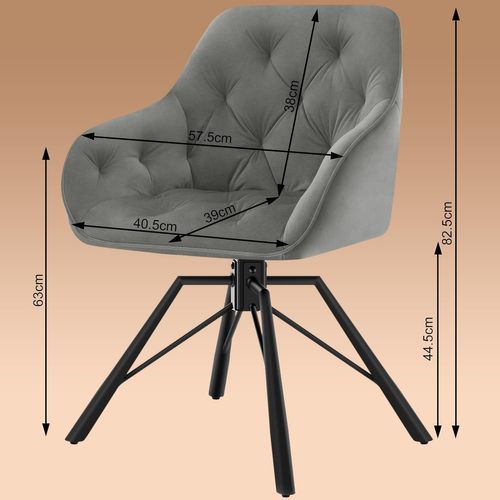 Lot De 6 Chaises Salle à Manger En Velours,Pivotante,Chaise Cuisine,Avec Pieds En Métal,Gris Foncé