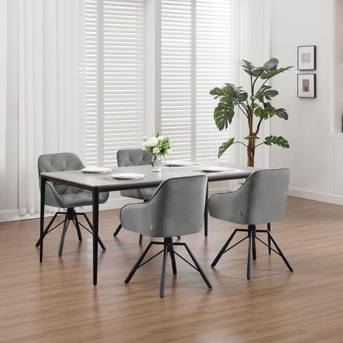 Lot De 6 Chaises Salle à Manger En Velours,Pivotante,Chaise Cuisine,Avec Pieds En Métal,Gris Foncé