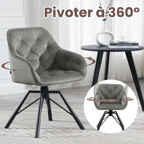 Lot De 6 Chaises Salle à Manger En Velours,Pivotante,Chaise Cuisine,Avec Pieds En Métal,Gris Foncé