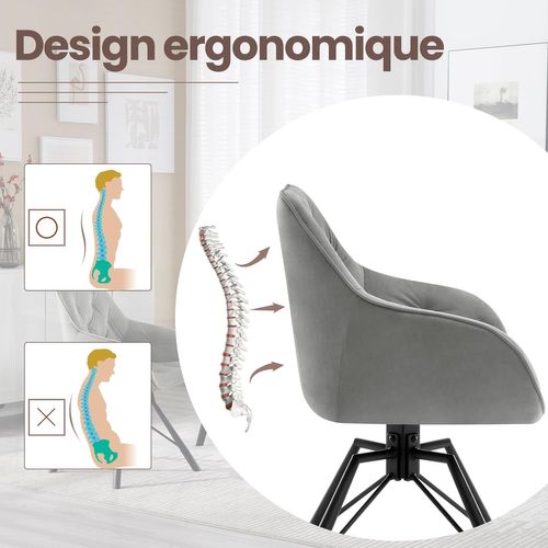 Lot De 6 Chaises Salle à Manger En Velours,Pivotante,Chaise Cuisine,Avec Pieds En Métal,Gris Foncé