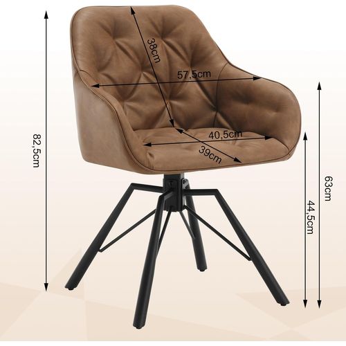 Chaise Salle à Manger En PU, Chaise De Cuisine, Pivotante, Avec Pieds En Métal, Marron Clair