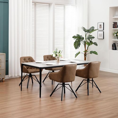 Chaise Salle à Manger En PU, Chaise De Cuisine, Pivotante, Avec Pieds En Métal, Marron Clair