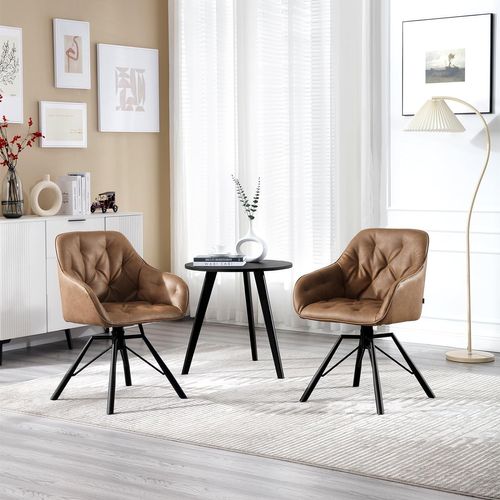 Chaise Salle à Manger En PU, Chaise De Cuisine, Pivotante, Avec Pieds En Métal, Marron Clair