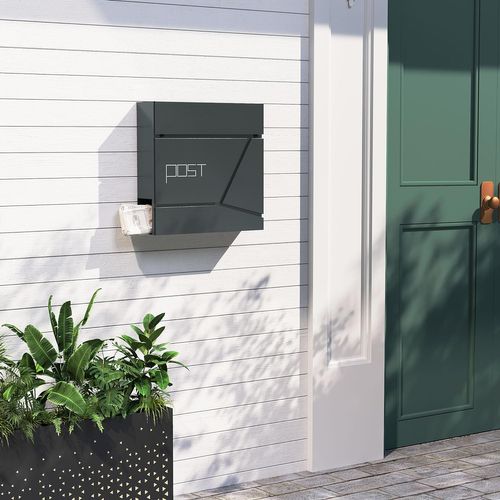 Boîte Aux Lettres Murale, Avec Porte-Journaux, Couvercle, Serrure Et Clé, Anthracite, 37x10,5x37cm