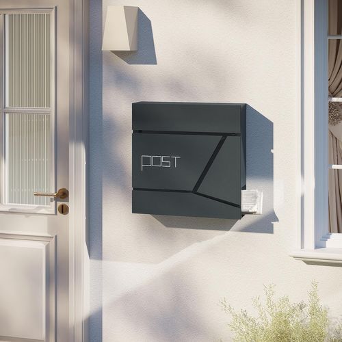 Boîte Aux Lettres Murale, Avec Porte-Journaux, Couvercle, Serrure Et Clé, Anthracite, 37x10,5x37cm