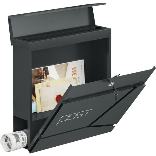 Boîte Aux Lettres Murale, Avec Porte-Journaux, Couvercle, Serrure Et Clé, Anthracite, 37x10,5x37cm