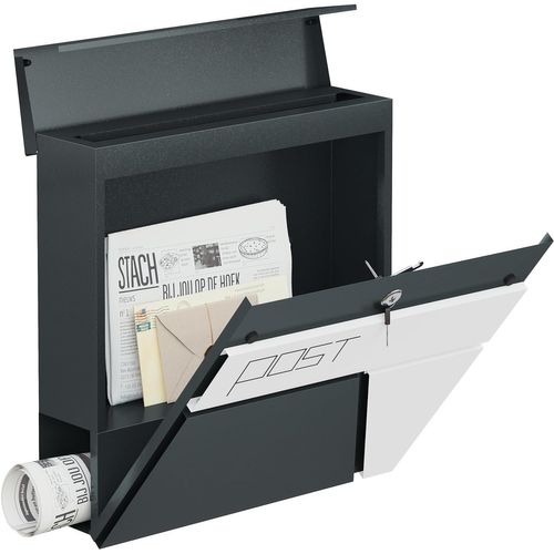 Boîte Aux Lettres Murale,Avec Porte-Journaux,Couvercle,Serrure Et Clé,Anthracite+Blanc,37x10,5x37cm
