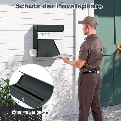 Boîte Aux Lettres Murale,Avec Porte-Journaux,Couvercle,Serrure Et Clé,Anthracite+Blanc,37x10,5x37cm