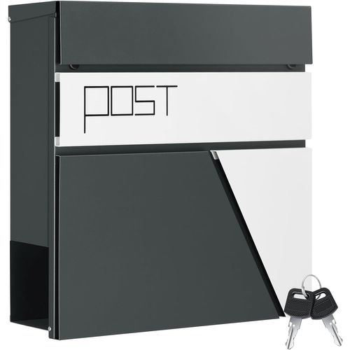 Boîte Aux Lettres Murale,Avec Porte-Journaux,Couvercle,Serrure Et Clé,Anthracite+Blanc,37x10,5x37cm