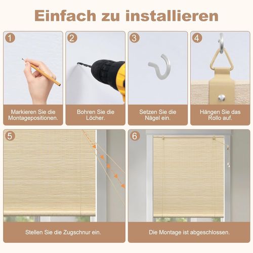 Store Enrouleur Bambou,store Occultant En Bambou,protection Solaire,tirage Latéral,nature,100x160cm