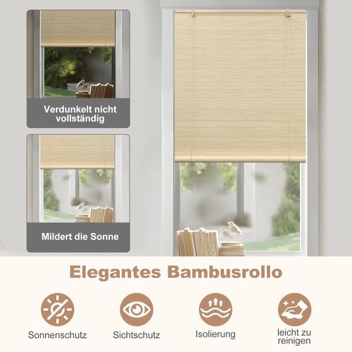 Store Enrouleur Bambou,store Occultant En Bambou,protection Solaire,tirage Latéral,nature,100x220cm
