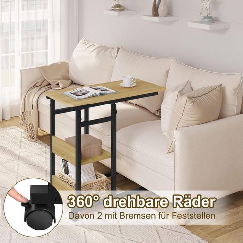 Table D'appoint Avec Roulettes,Table Basse,Hauteur Réglable,En Bois D'ingénierie+Métal,Chêne Clair