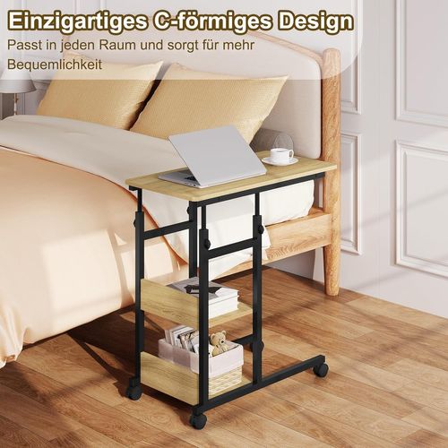 Table D'appoint Avec Roulettes,Table Basse,Hauteur Réglable,En Bois D'ingénierie+Métal,Chêne Clair