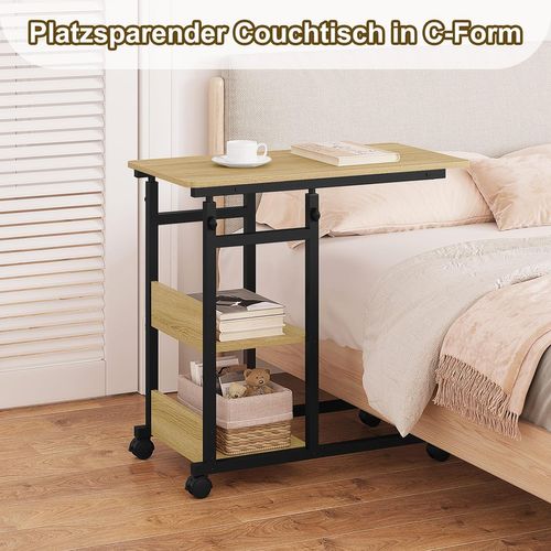 Table D'appoint Avec Roulettes,Table Basse,Hauteur Réglable,En Bois D'ingénierie+Métal,Chêne Clair