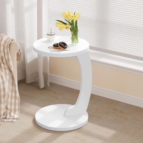 Table D'appoint En Forme De C,Table Basse Ronde,Bout De Canapé,En Mdf,38x55cm,Blanc