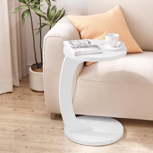 Table D'appoint En Forme De C,Table Basse Ronde,Bout De Canapé,En Mdf,38x55cm,Blanc