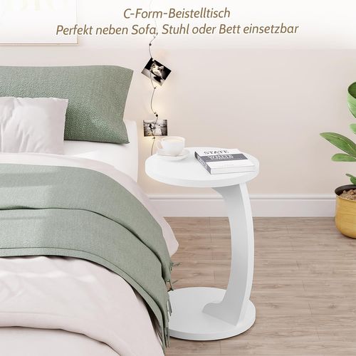 Table D'appoint En Forme De C,Table Basse Ronde,Bout De Canapé,En Mdf,38x55cm,Blanc