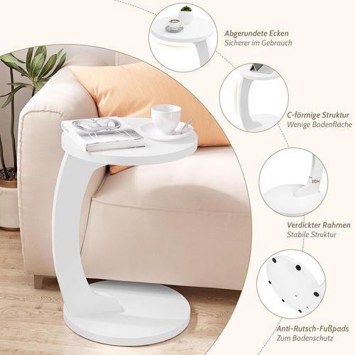 Table D'appoint En Forme De C,Table Basse Ronde,Bout De Canapé,En Mdf,38x55cm,Blanc