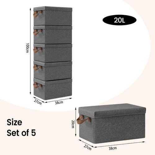 Lot De 6 Boîte De Rangement Avec Couvercle,coffre De Rangement En Tissu Non Tissé,38x27x20cm,gris
