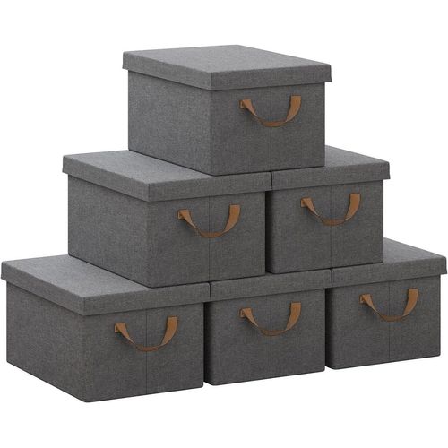 Lot De 6 Boîte De Rangement Avec Couvercle,coffre De Rangement En Tissu Non Tissé,38x27x20cm,gris