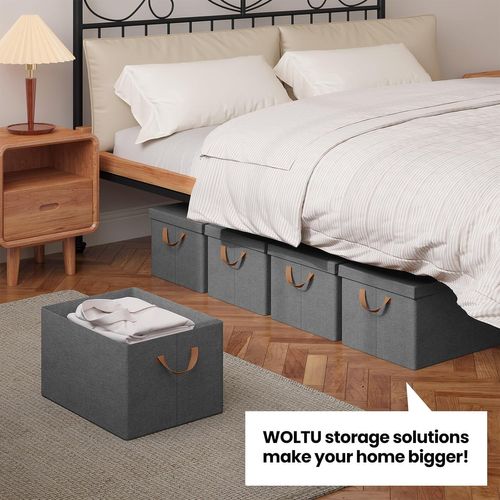 Lot De 6 Boîte De Rangement Avec Couvercle,coffre De Rangement En Tissu Non Tissé,38x27x20cm,gris