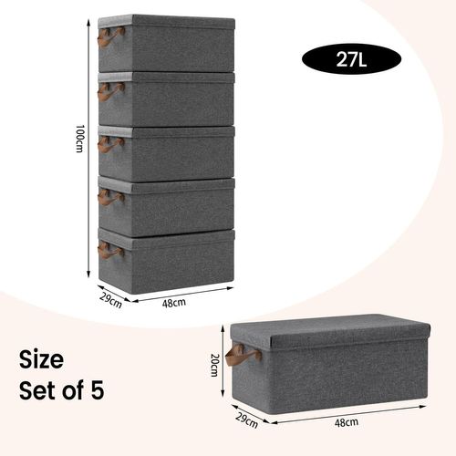 Lot De 6 Boîte De Rangement Avec Couvercle,coffre De Rangement En Tissu Non Tissé,48x29x20cm,gris