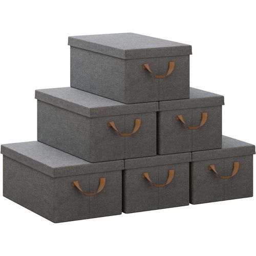Lot De 6 Boîte De Rangement Avec Couvercle,coffre De Rangement En Tissu Non Tissé,48x29x20cm,gris