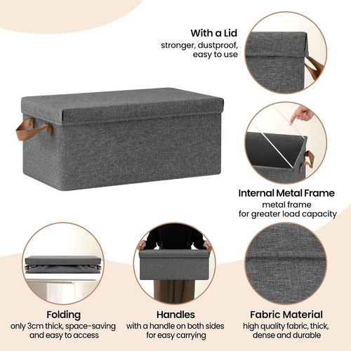 Lot De 6 Boîte De Rangement Avec Couvercle,coffre De Rangement En Tissu Non Tissé,48x29x20cm,gris