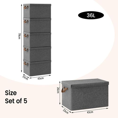 Lot De 6 Boîte De Rangement Avec Couvercle,coffre De Rangement En Tissu Non Tissé,43x33x26cm,gris