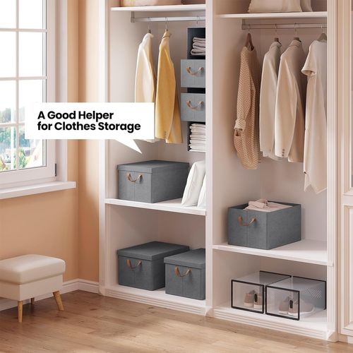 Lot De 6 Boîte De Rangement Avec Couvercle,coffre De Rangement En Tissu Non Tissé,43x33x26cm,gris