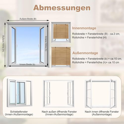 Store Enrouleur Bambou,store Vénitien En Bambou,tirage Latéral,store Occultant,marron,150x160cm