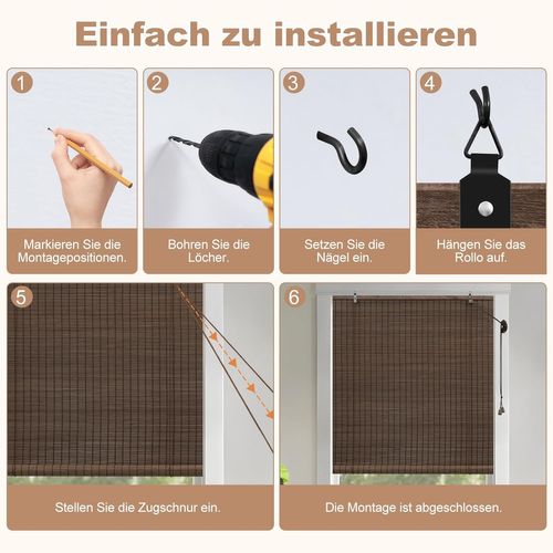 Store Enrouleur,store Vénitien En Bambou,tirage Latéral,store Occultant,marron Foncé,80x160cm