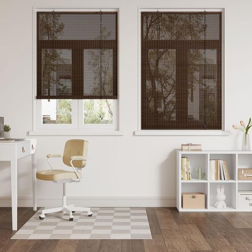 Store Enrouleur,store Vénitien En Bambou,tirage Latéral,store Occultant,marron Foncé,80x160cm