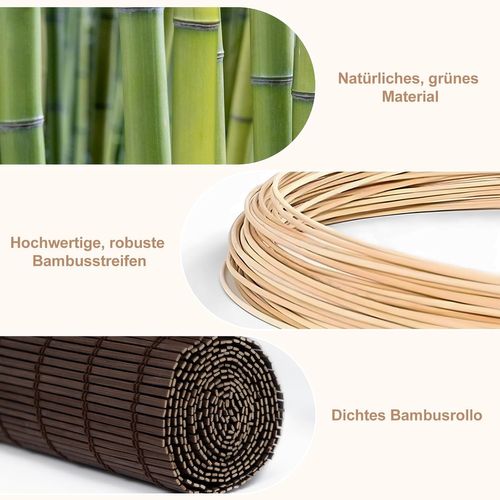 Store Enrouleur,store Vénitien En Bambou,tirage Latéral,store Occultant,marron Foncé,80x160cm