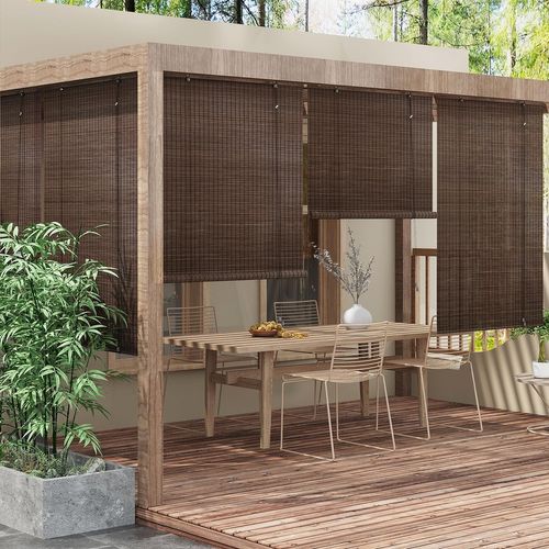 Store Enrouleur,store Vénitien En Bambou,tirage Latéral,store Occultant,marron Foncé,110x160cm