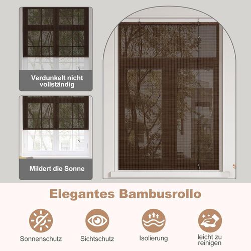 Store Enrouleur,store Vénitien En Bambou,tirage Latéral,store Occultant,marron Foncé,110x160cm