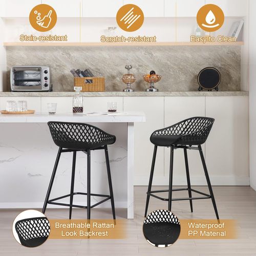 Lot De 2 Tabourets De Bar Haut,Tabourets Extérieur Jardin Avec Siège Plastique,Pieds En Métal,Noir