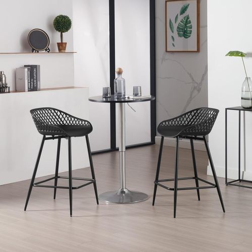 Lot De 4 Tabourets De Bar Haut,Tabourets Extérieur Jardin Avec Siège Plastique,Pieds En Métal,Noir